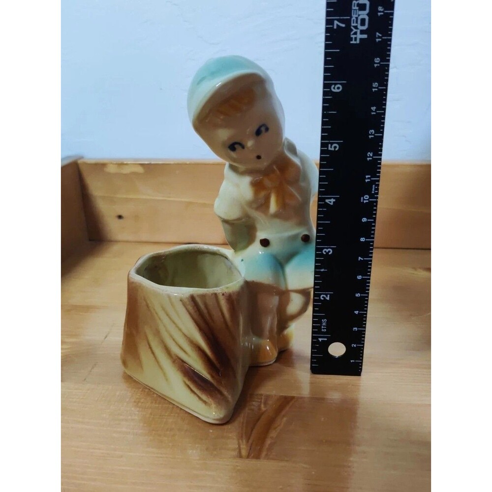 VTG MCM 1950s USA SHAWNEE CERAMIC PLANTER 533 LITTLE BOY BLUE ~6.5"